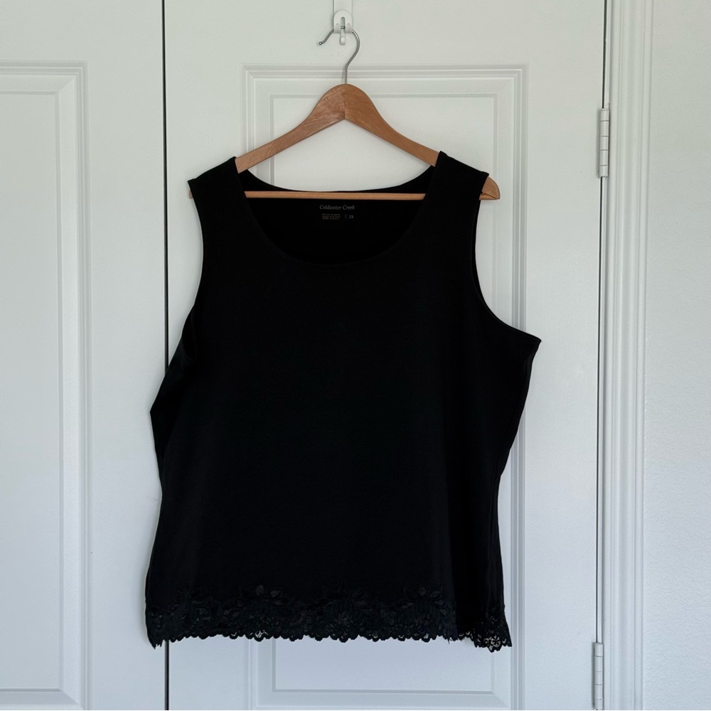 Coldwater Creek Elegant Black Tank with Lace Hem